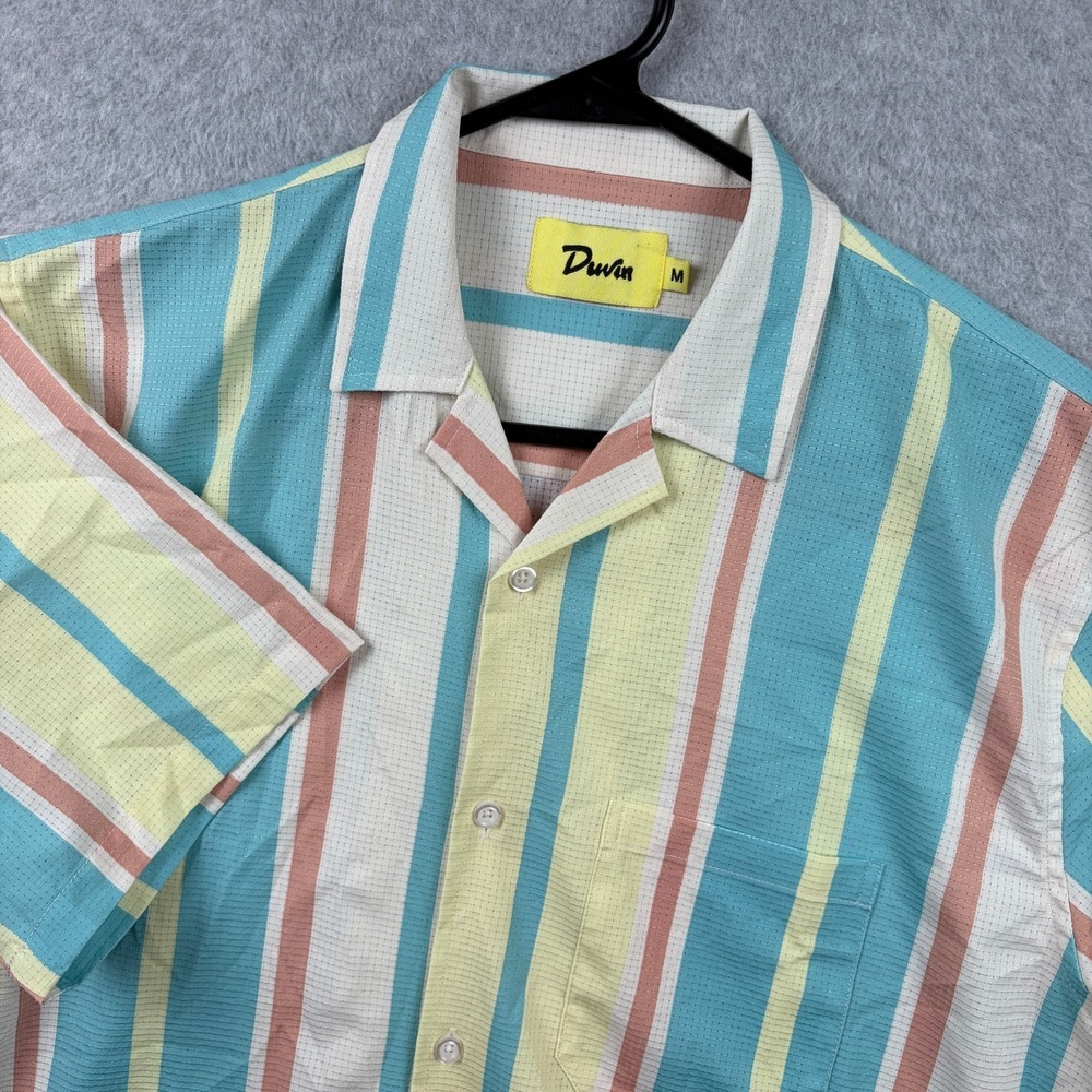 Duvin Shirt Mens Medium Pastel Stripe Camp Collar Button Up Beach Resort Ripstop